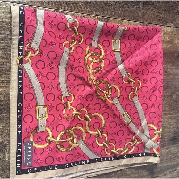 Vintage CELINE Paris Chain & Logo Print Scarf – Japanese Market Exclusive - Picture 4 of 4